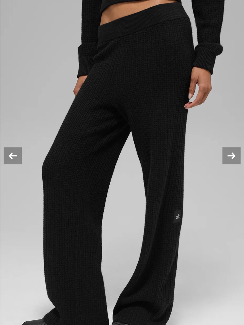 ALO Yoga Black Wide-Leg cashmere waffle Pants - Picture 3 of 5